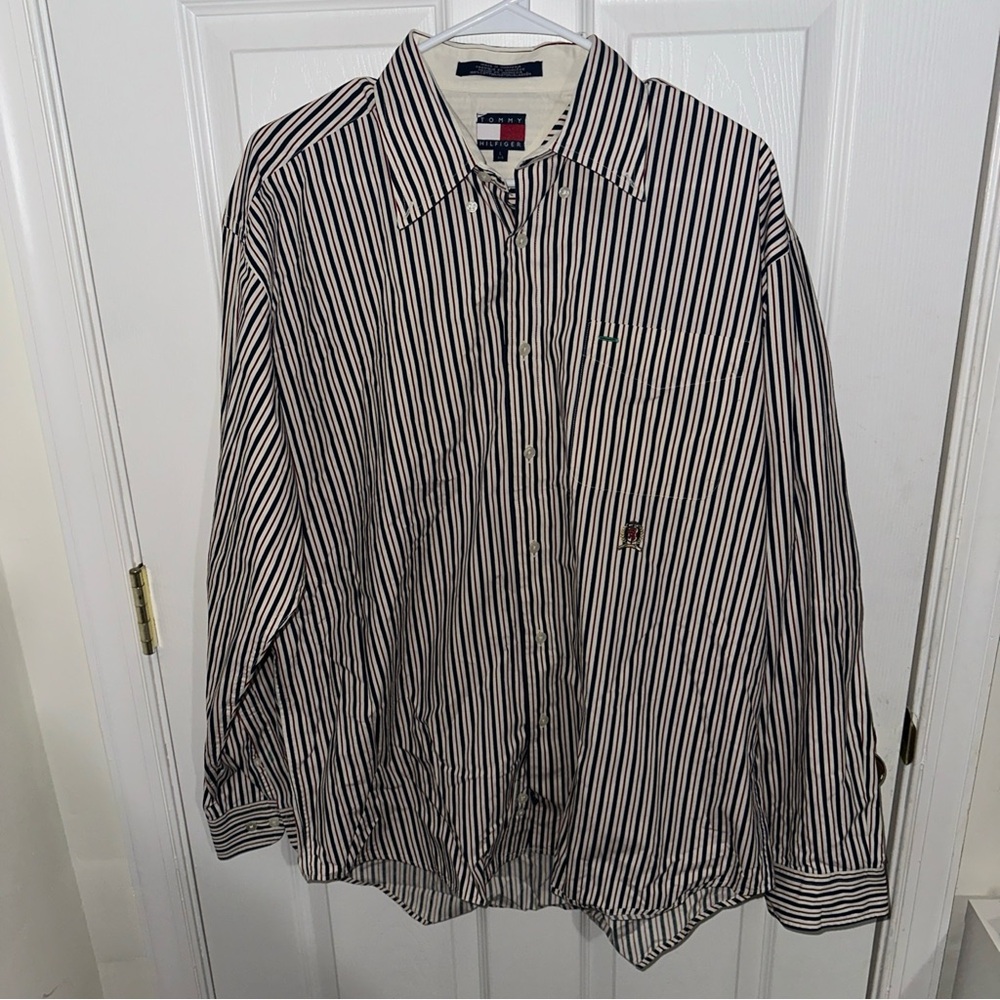 Tommy Hilfiger Black & White Striped Long-Sleeve Dress Shirt